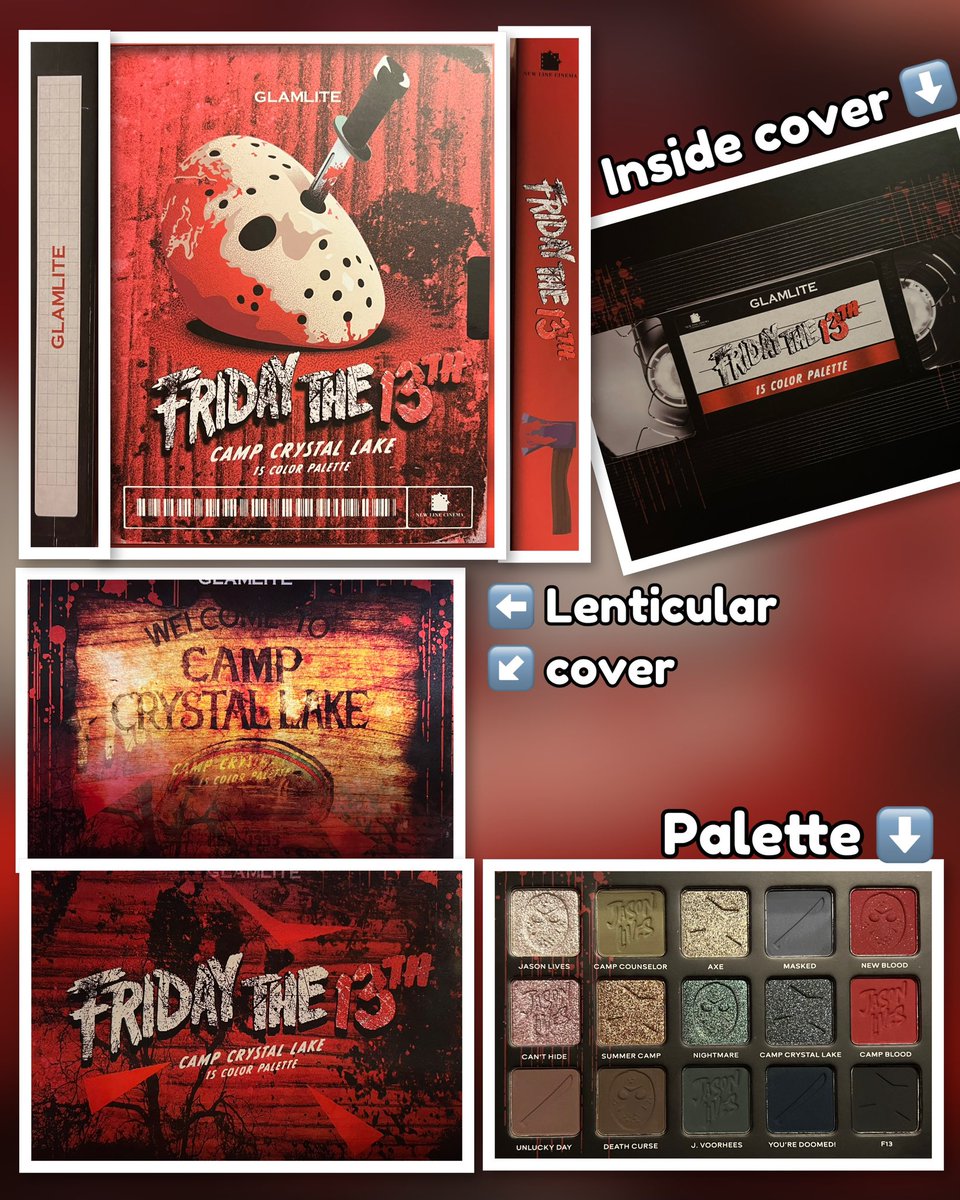 Super excited this arrived last night, loving the lenticular cover to the palette and the cardboard cover that looks like an old video cassette! Cannot wait to play with this! #glamlite #Friday13th #CampCrystalLake #4fBeauty