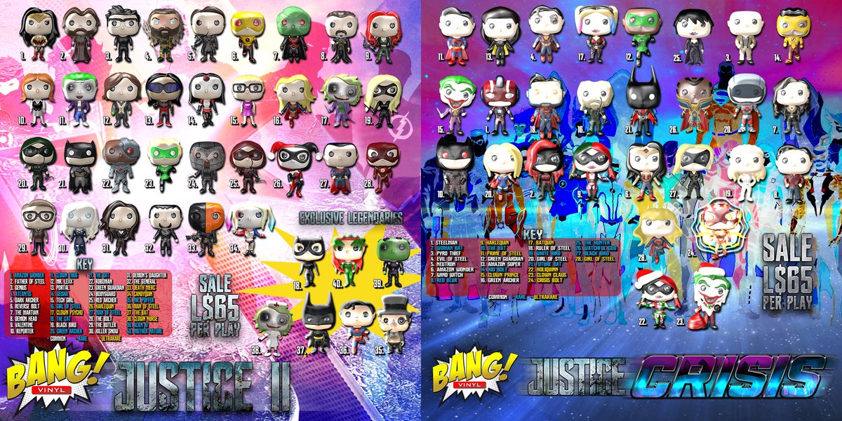 DOUBLE FEATURE! Justice II and Justice CRISI based on the hit DC Movies and DC TV Shows! 

Our hit Justice Series is one of our top Bang Figure series and this is your chance to get them yourself before they go away!

SLURL maps.secondlife.com/secondlife/Bel…