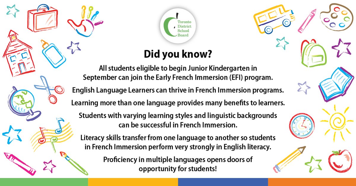 The application to Early French Immersion is currently open for students beginning Junior Kindergarten next year. Parents may apply here rb.gy/plzgcf. Here are some good things to know about the program.