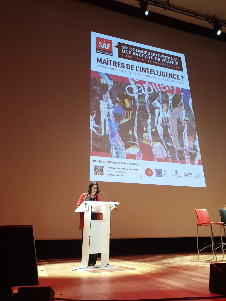 50ème congrès du <a href="/syndicatavocats/">Le SAF</a> à Lille dont le thème est « Maîtres de l’intelligence ? voyage entre intelligences collective et artificielle ». Félicitations à la présidente @DujardinClaire pour l’organisation de ce congrès et son rapport moral et engagé.
