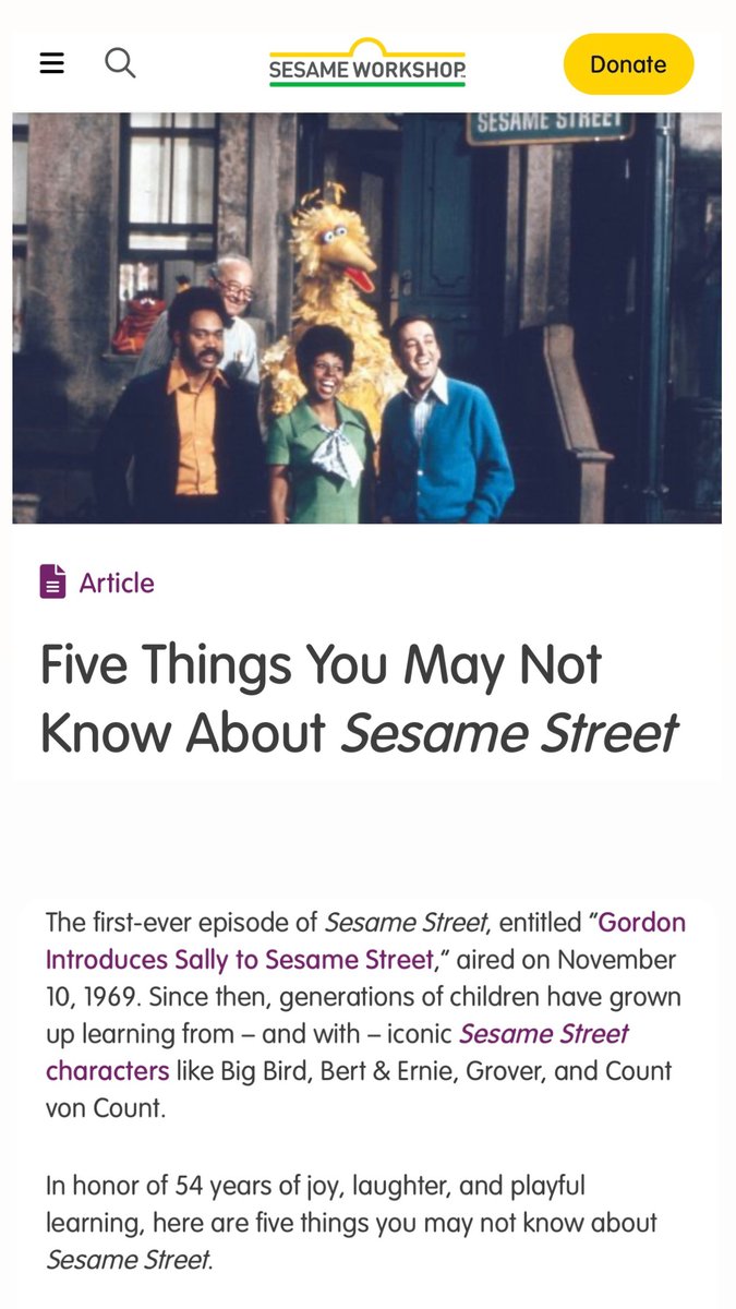 Happy #SesameStreetDay! In honor of 54 years of joy, laughter, and playful learning, here are five things you may not know about Sesame Street:  
SesameStreet.Day
