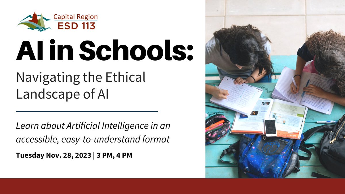 Join us for the final session of "AI in Schools: Navigating the Ethical Landscape of AI"! bit.ly/3sTuafw #WeAreESD113