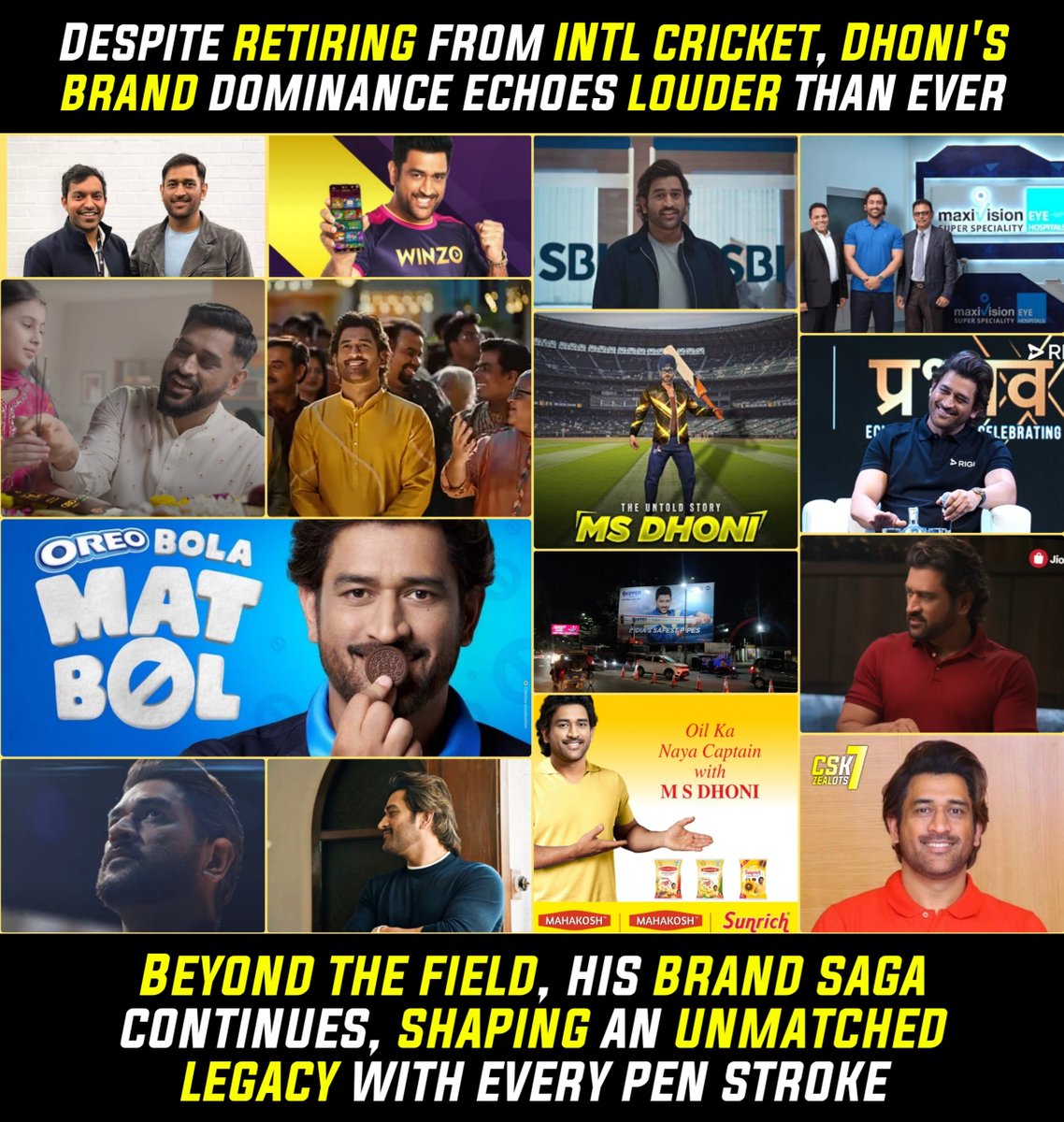 Dhoni's Brand game is unmatched atm 🔥. He has singed many brands in this year. Even after retirement in INTL and at the verge of IPL career.. His Brand Value remained same 💥🔥. @MSDhoni | #MSDhoni | #MSD