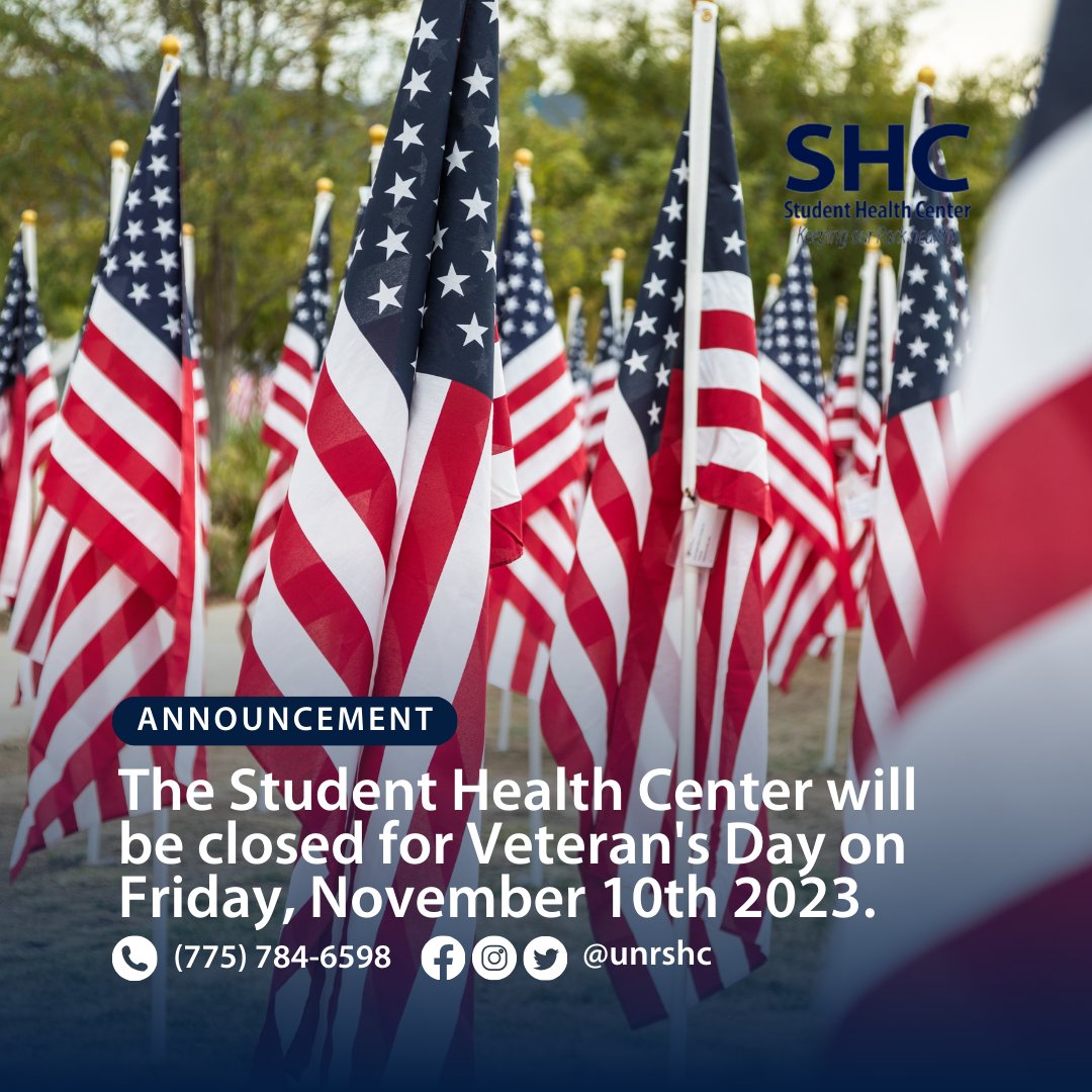 Reminder: The SHC will be closed today in accordance with the Veteran’s Day holiday. We will reopen at 8 am on Monday, November 13th.