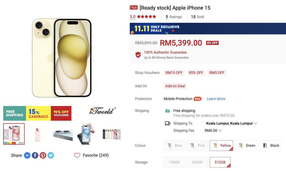 iPhone 15 RM5399 untuk versi 512GB - diskaun RM500 shope.ee/VfvDCkkao