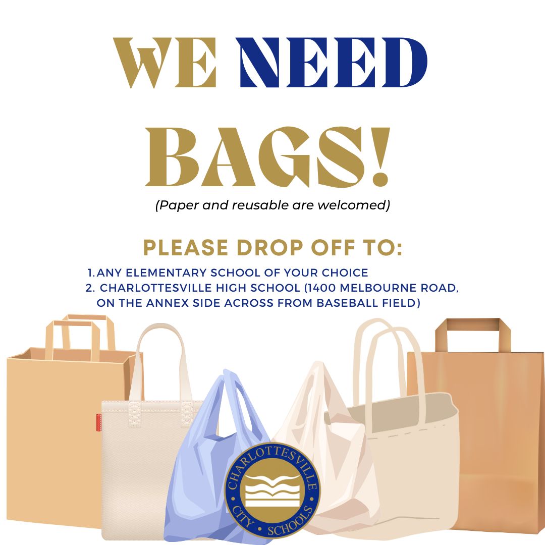 It's giving season! To better prepare to serve our students and families in need, we could use  community support with providings bags. We would appreciate both paper (with handles) and reusable! Bags can be conveniently dropped off at any elementary school or the Division Annex.