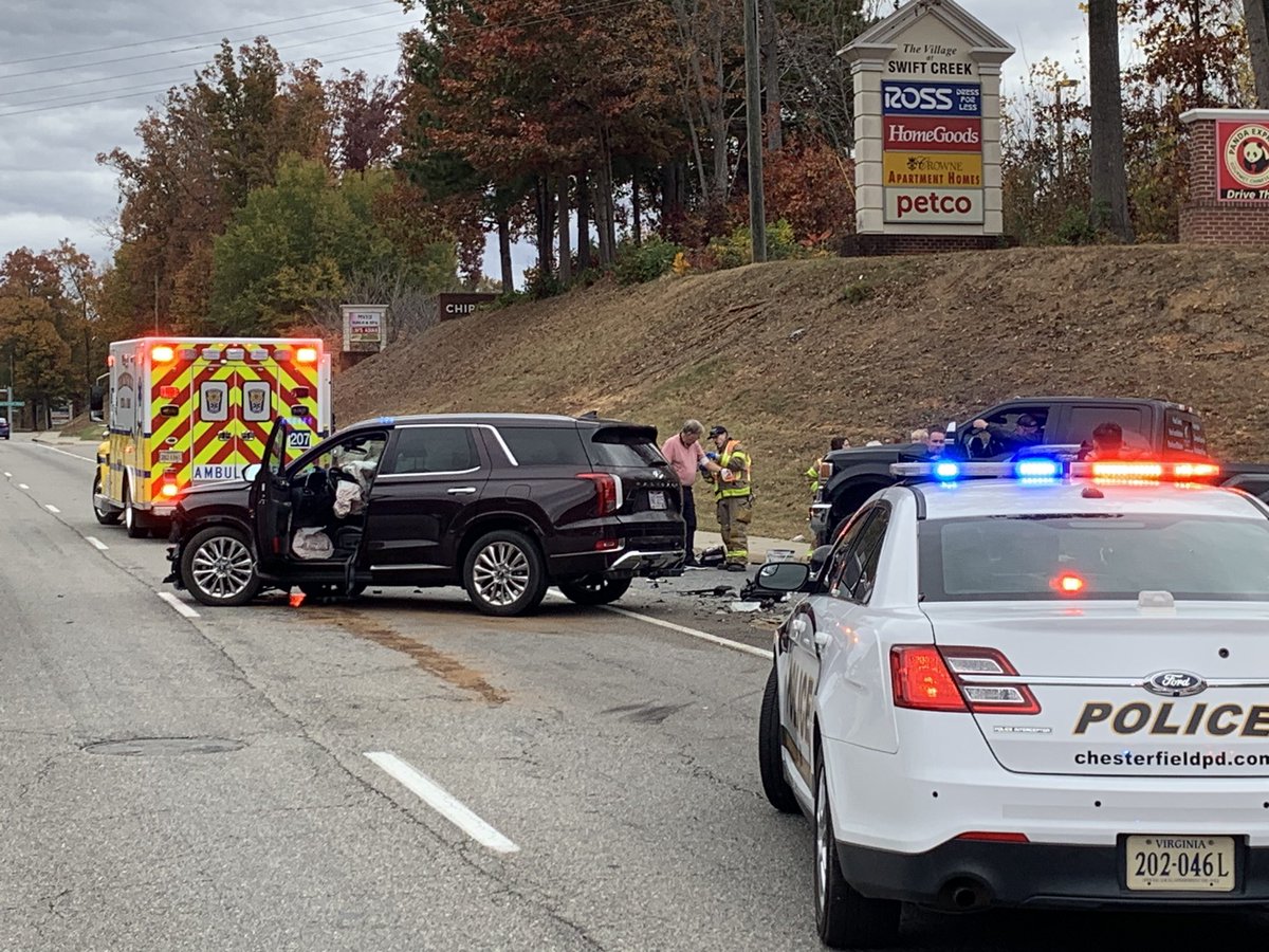 Officers are currently working a 3 vehicle crash at Hull and Craig Rath. The driver of the SUV failed to yield causing the crash. 1 person was transported with non life threatening injuries <a href="/CCPDVa/">Chesterfield Police</a> <a href="/CBS6/">WTVR CBS 6 Richmond</a> <a href="/NBC12/">NBC12 is now 12 On Your Side</a> <a href="/8NEWS/">8News WRIC Richmond</a>