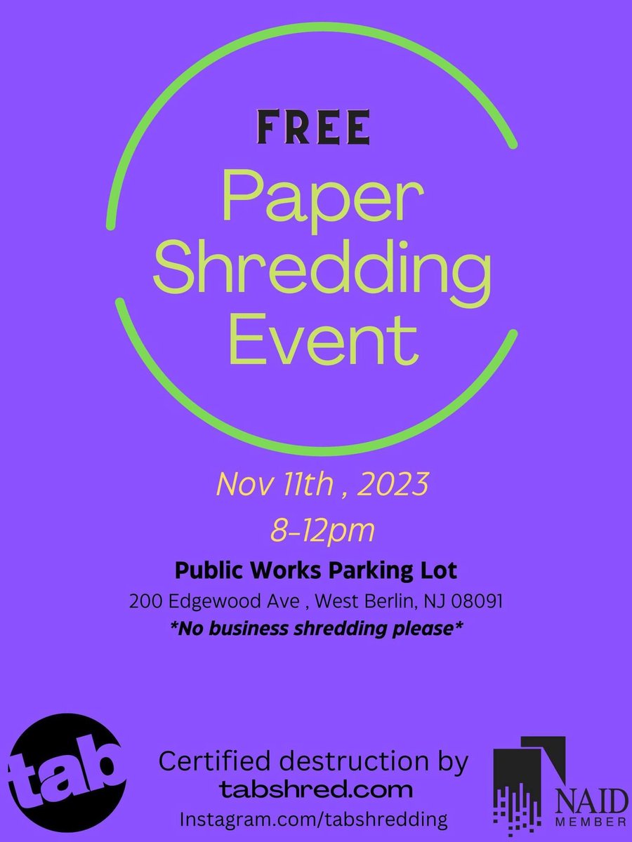 #papershredding event this Saturday Nov 11th  #westberlin #NJ