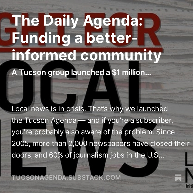 Are you worried about the future of local reporting in #SouthernArizona? You’re not alone.

$1 million to help fund #localnews? Sign us up! 🙋

🔗 Link in bio