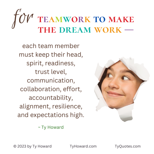 TyHoward_Mmag's tweet photo. For teamwork to make the dream work — each team member must keep their head, spirit, readiness, trust level, communication, collaboration, effort, accountability, alignment, resilience, and expectations high. ~ Ty Howard https://t.co/cZ2sMK11LV