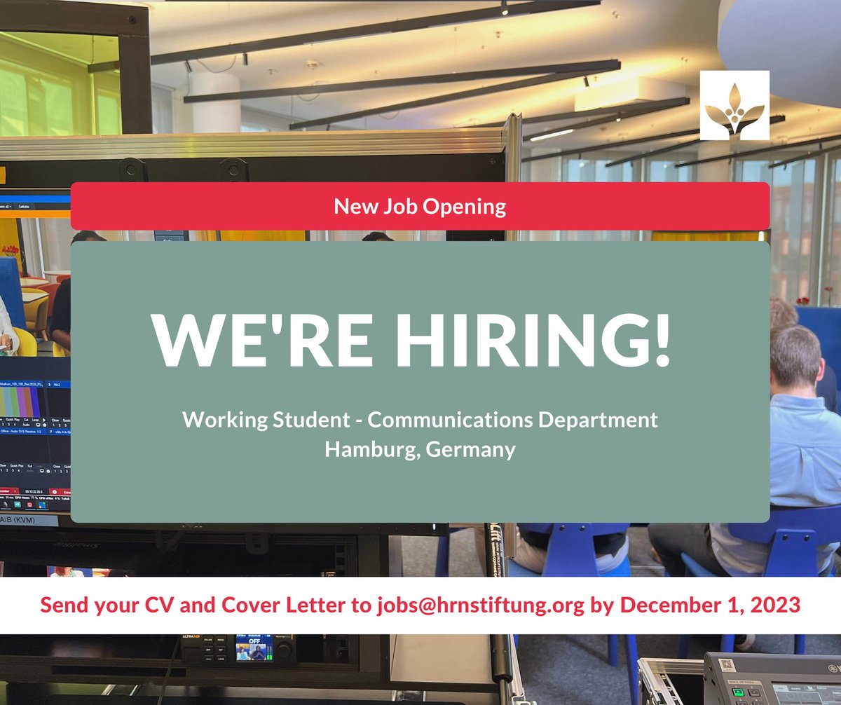 Hanns R. Neumann Stiftung (@hrnstiftung) on Twitter photo ๐๐โ๐ซ๐ ๐๐ข๐ซ๐ข๐ง๐ ! ๐ข We are excited to announce an open position for a ๐๐จ๐ซ๐ค๐ข๐ง๐ ๐๐ญ๐ฎ๐๐๐ง๐ญ in the ๐๐จ๐ฆ๐ฆ๐ฎ๐ง๐ข๐๐๐ญ๐ข๐จ๐ง๐ฌ ๐๐๐ฉ๐๐ซ๐ญ๐ฆ๐๐ง๐ญ at HRNS in Hamburg, Germany! ๐hrnstiftung.org/werkstudentin-โฆ #jobopening #nowhiring #careers #recruitment #jobsearch ๐๐โ๐ซ๐ ๐๐ข๐ซ๐ข๐ง๐ ! ๐ข We are excited to announce an open position for a ๐๐จ๐ซ๐ค๐ข๐ง๐ ๐๐ญ๐ฎ๐๐๐ง๐ญ in the ๐๐จ๐ฆ๐ฆ๐ฎ๐ง๐ข๐๐๐ญ๐ข๐จ๐ง๐ฌ ๐๐๐ฉ๐๐ซ๐ญ๐ฆ๐๐ง๐ญ at HRNS in Hamburg, Germany! ๐hrnstiftung.org/werkstudentin-โฆ #jobopening #nowhiring #careers #recruitment #jobsearch
