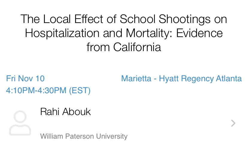 AboukRahi's tweet image. Presenting a paper on the effects of school shootings on healthcare utilization (joint work with Scott Adams) today at #APPAM2023