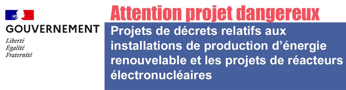 ventdesmaires's tweet photo. 🆘🆘🆘Attention projet dangereux
Le gouvernement veut empêcher tout recours contre les éoliennes avec un décret qui les déclarerait "Raison Impérative d’intérêt Public Majeur". 
Vous avez jusqu'au 24/11 pour dire votre refus. 
https://t.co/mm7bIAHaJD https://t.co/9oXUHBgADi