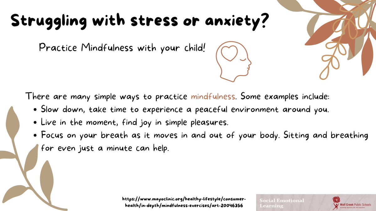 Heading in to the long weekend, here are some simple mindfulness strategies that can help both you and your child with stress or anxiety! #SEL #selWCPS72 #Mindfulness <a href="/WCPS72/">Wolf Creek Schools</a> <a href="/caselorg/">CASEL</a>