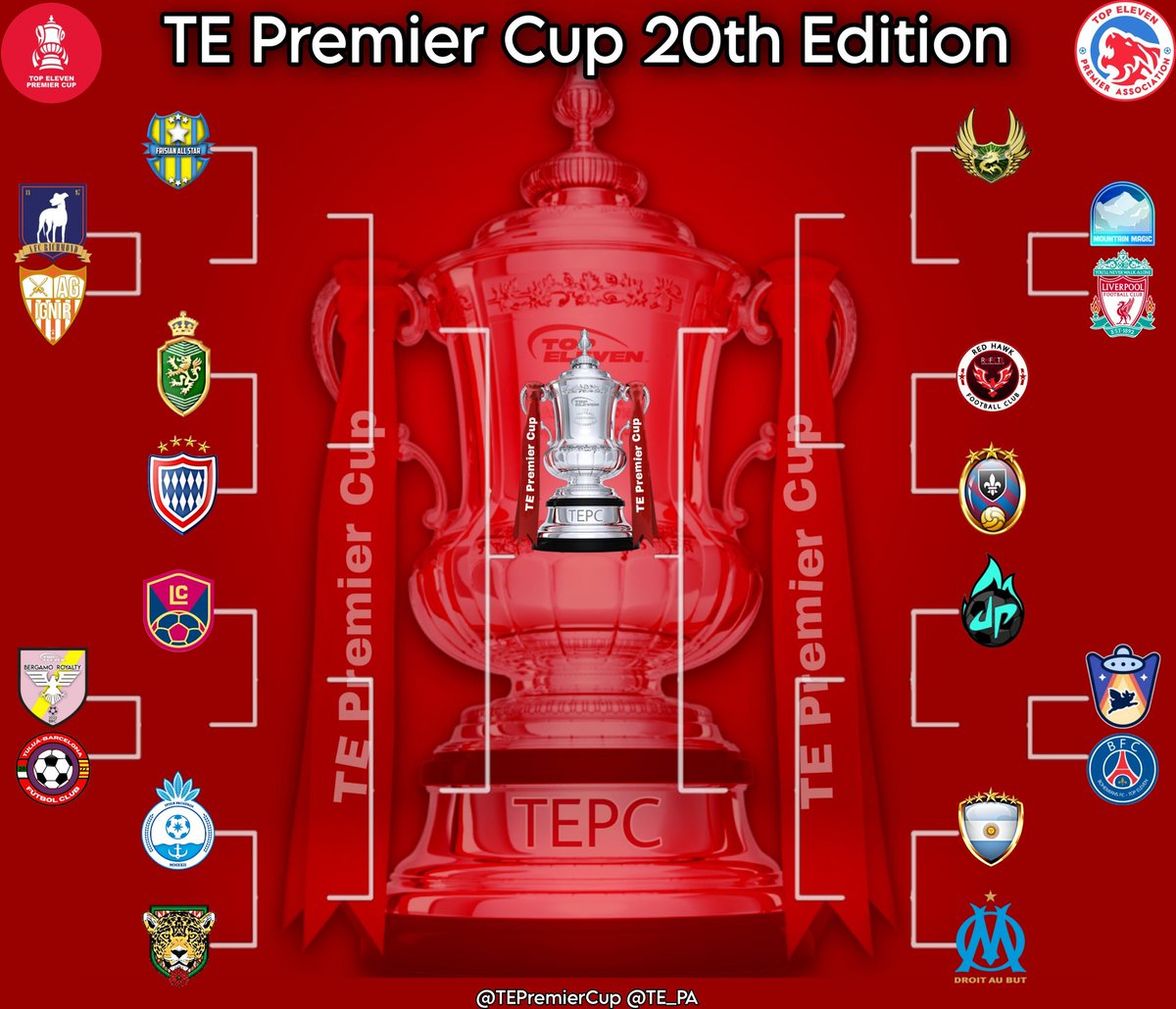 TEPremierCup's tweet photo. #TEPC20th
R1
@afcrichm0nd H]vs @AGIgnir
@ClubCalcioB H]vs @TuluaBarcelona
@mary_jane_fc H]vs @LFC_T11
@pimoh_emmanuel [H]vs @BohemiansFC_
R16
@InterWallaceFC [H]vs @santigarciamesa
@InterPacheros [H]vs @Nikos_xyp
@Red_HawksFC_TE [H]vs @ToscanaAFC
Ilyas#6757 [H]vs @Olympiensfc_Gam https://t.co/3XS5xgCZf9