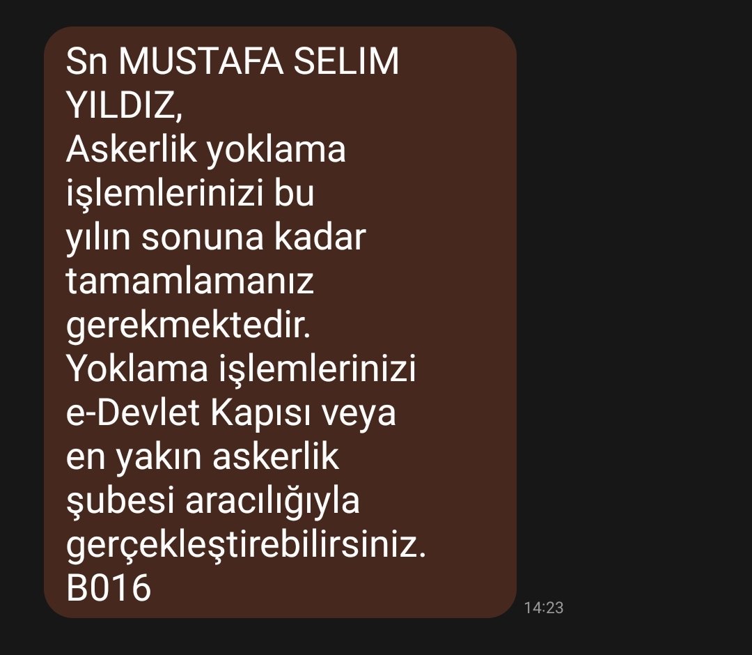 vatanî görevim için mezuna bırakıcam sanırım