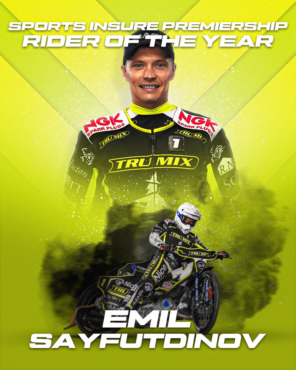 SpeedwayGB's tweet photo. Making a 𝗵𝘂𝗴𝗲 impression on his return to #BritishSpeedway...

𝙀𝙢𝙞𝙡 𝙎𝙖𝙮𝙛𝙪𝙩𝙙𝙞𝙣𝙤𝙫 is the 2023 Sports Insure Premiership Rider of the Year 🏆 https://t.co/Mc6kQ6cibC