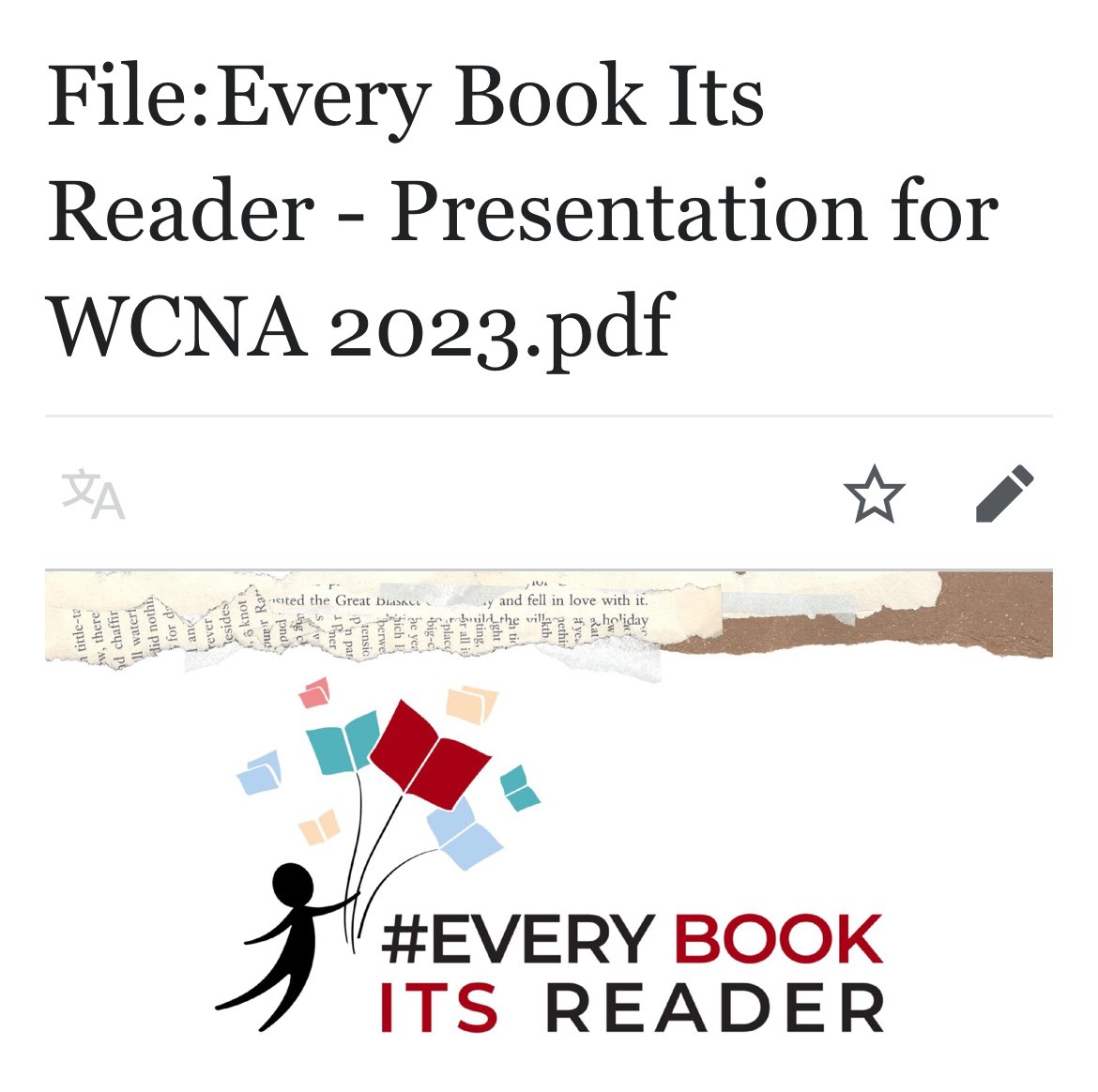agorathauma's tweet image. Hablé media hora pero me cansé como si hubiera corrido un maratón.
Palomita a mi presentación sobre @Every_Bk #EveryBookItsReader en #WCNA2023 🥰
Ver las diapositivas 👇
commons.wikimedia.org/wiki/File:Ever…