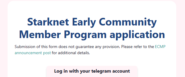 SBLabs310's tweet photo. Read THIS:
Exciting news for Starknet community! 📷 The Early Community Member Program is here to celebrate YOUR role in shaping the ecosystem. 📷 Decision by the committee: 29 Dec. 2023 📰

Visit this site and fill out the required information. 
https://t.co/VV3FkXof9H https://t.co/zxOX7zGO3x