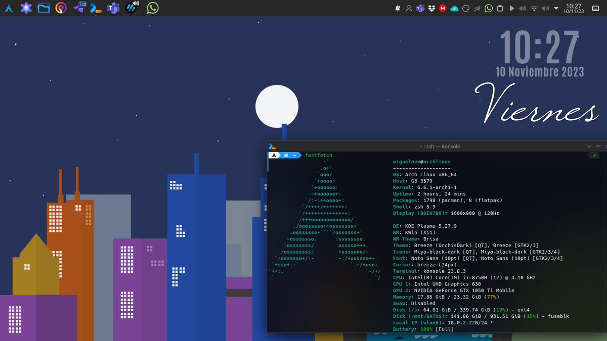 mzuniga77's tweet image. Por fin con #Archlinux en mi máquiina y va muy bien
@podcastlinux #ViernesDeEscritorio #GNULinux #EscritorioGNULinux @archlinuxmx claro el escritorio no cambia #kdeplasma