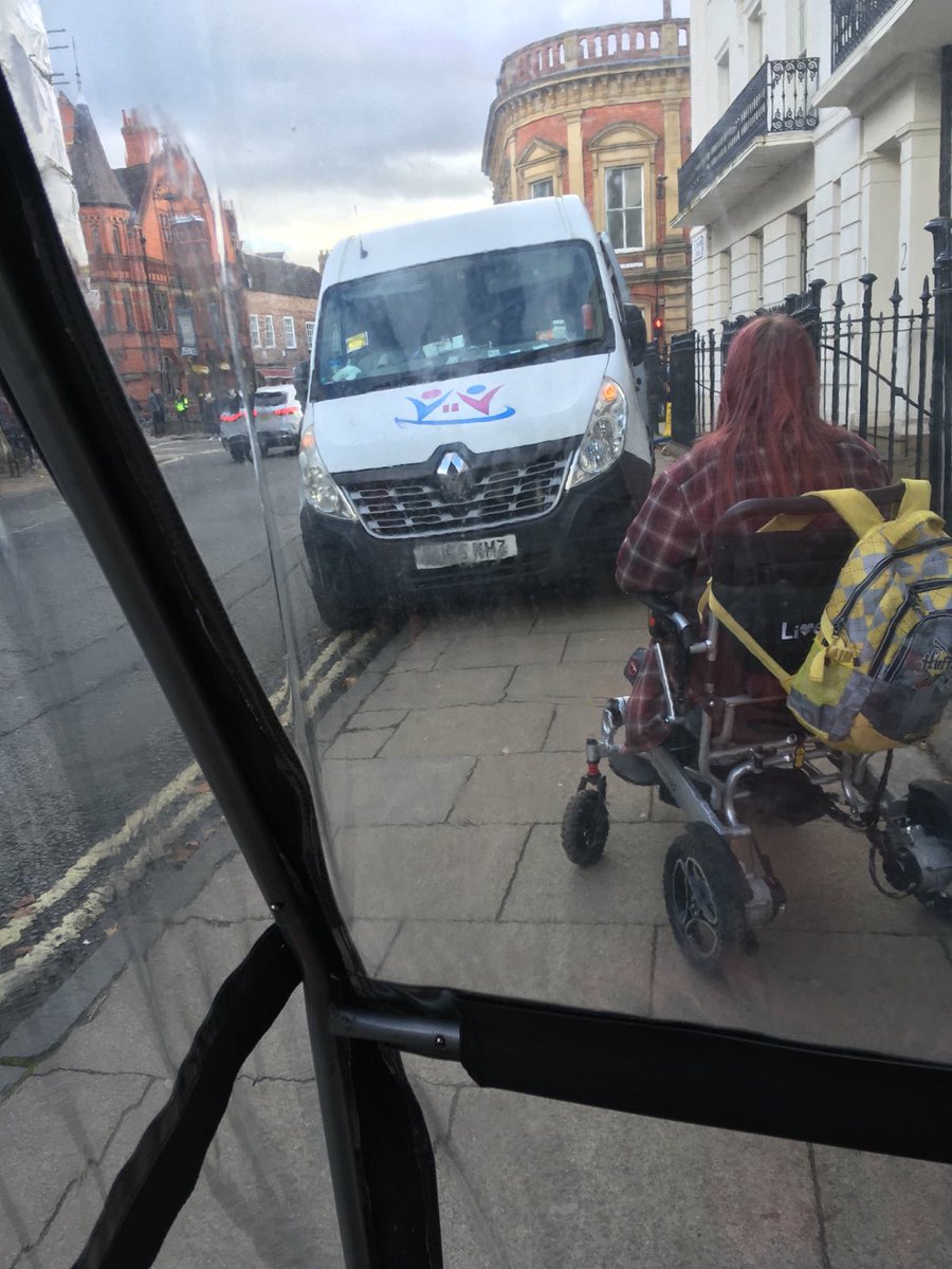 Forwarded from my friend who uses a wheelchair around York. She is very frustrated &amp; sad about the lack of care. Seems parking like this is ever more common, even though it's not legal anymore. She said the driver was very kind &amp; moved the van but... #humanrightscity <a href="/CityofYork/">City of York Council</a>