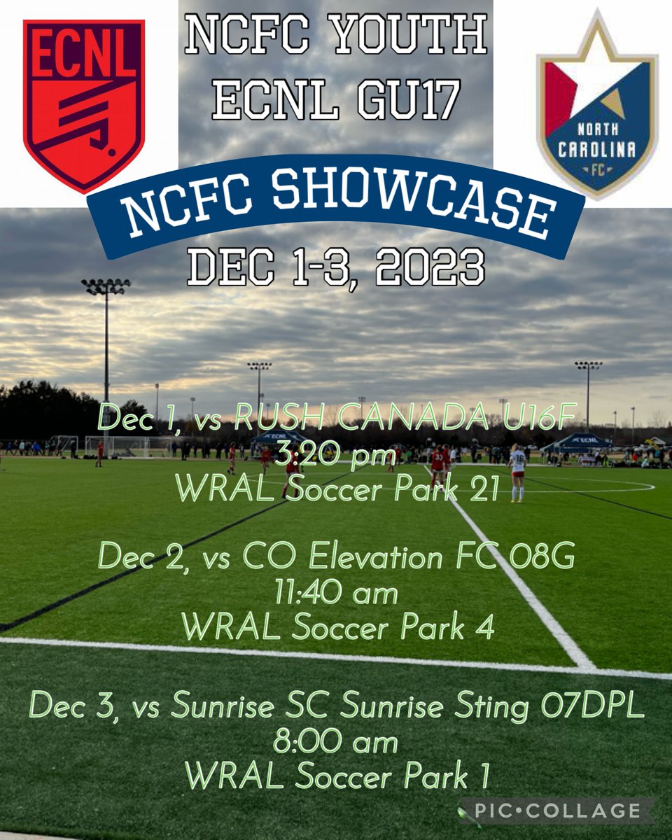 🚨Updated NCFC College Showcase schedule🚨
🚩We now play at 8am on Sunday, Dec. 3! ⏰
Come watch us compete in our home tournament in the top bracket! 🪇 #Showcasebracket #NCFCShowcase <a href="/visitRaleigh/">visitRaleigh</a> <a href="/NCFC_Youth/">NCFC Youth</a> <a href="/NCFC_ECNLGirls/">NCFC ECNL Girls</a> <a href="/ImYouthSoccer/">ECNL/GA/Recruiting/College Soccer</a> <a href="/ImCollegeSoccer/">College Soccer Truth ™</a> @SoccerMomInt