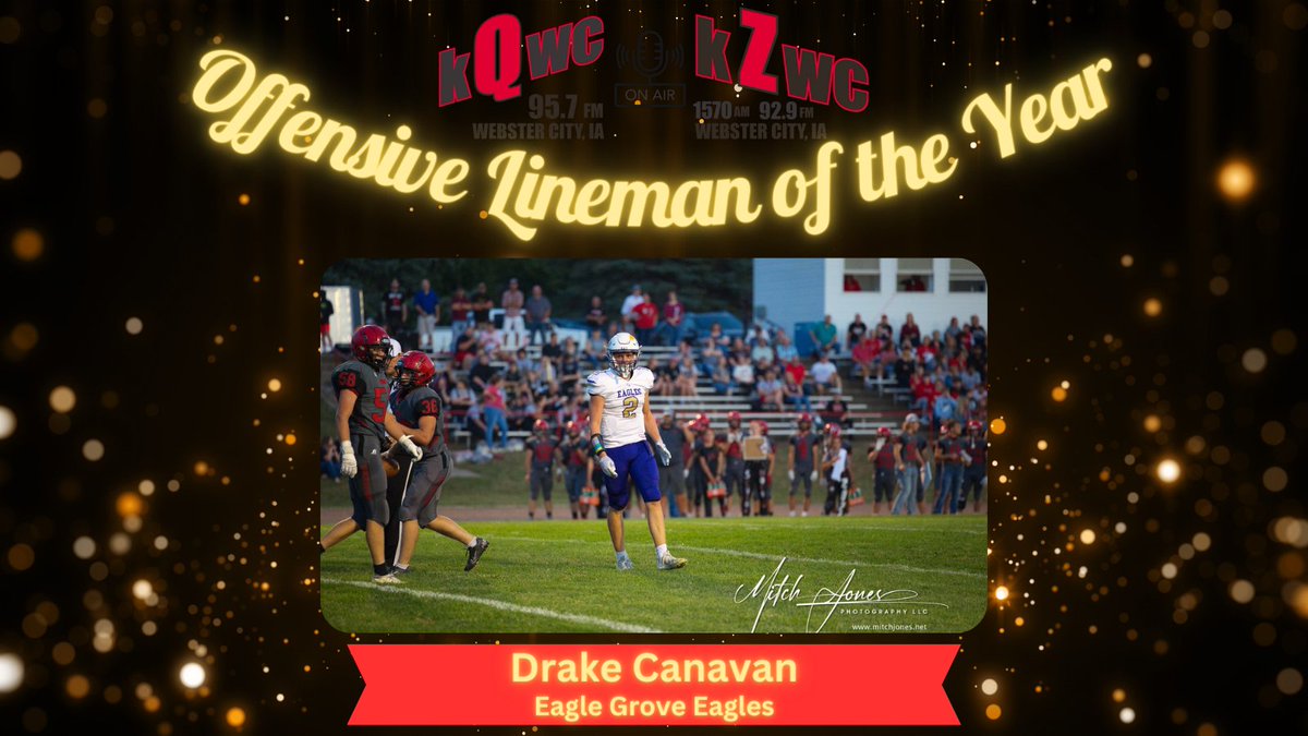 Our 2023 #kqradio Defensive Lineman of the Year is Eagle Grove senior Drake Canavan.

Canavan provided a spark of energy as an edge rusher for the Eagles, with 31 tackles, 5 sacks and 13.5 tackles for loss.

📸 : Mitch Jones Photography

#iahsfb