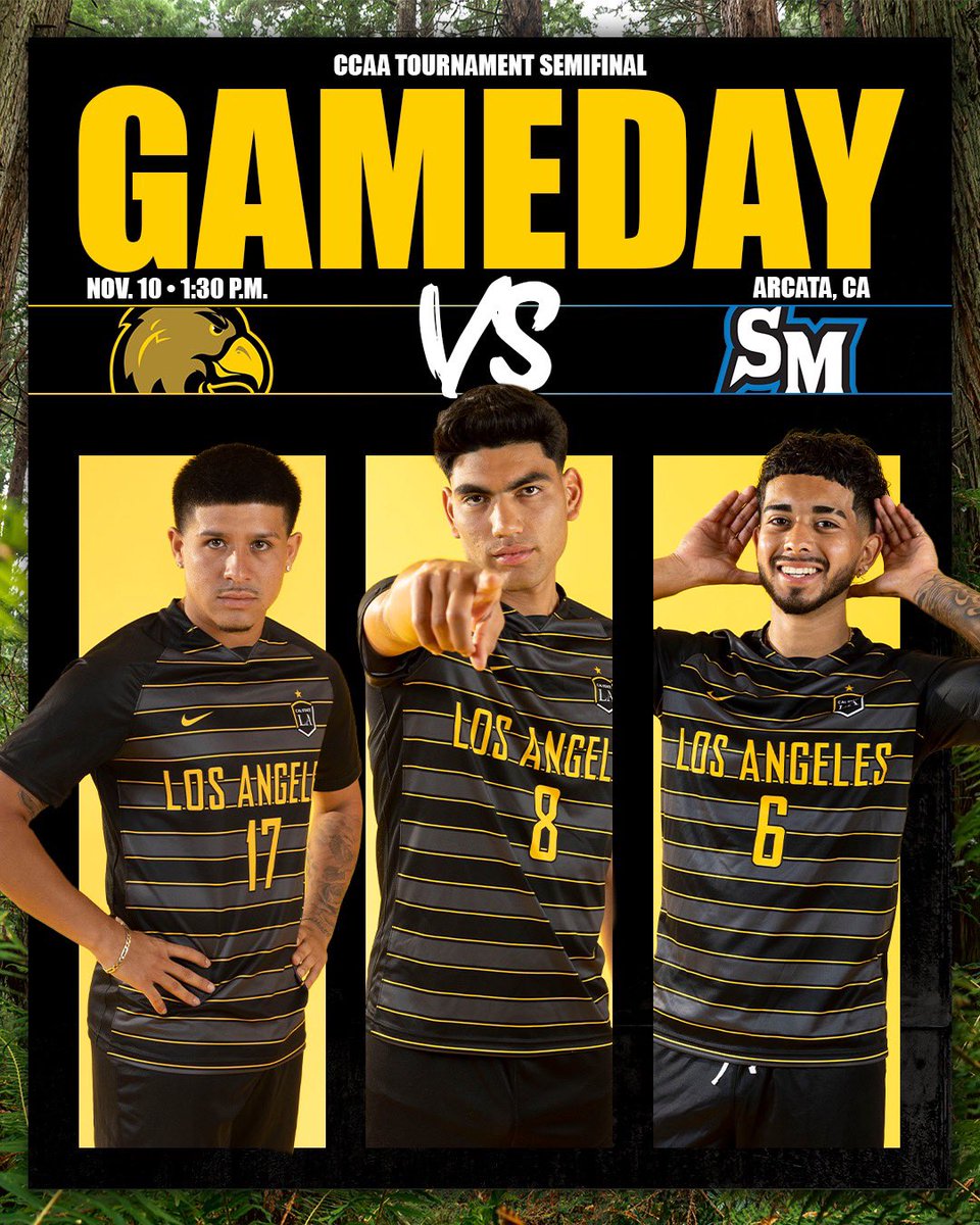 CalStateLAMSOC's tweet image. It's GAMEDAY in Arcata! 😤

#CalStateLA men's soccer takes the field in the CCAA Tournament Semifinal today against Cal State San Marcos!

🆚 @csusm_msoc 
🏟 College Creek Soccer Field
⏰ 1:30 PM
📍Arcata, CA
📺 CCAA Network

#WeAreLA // #ElevateLA