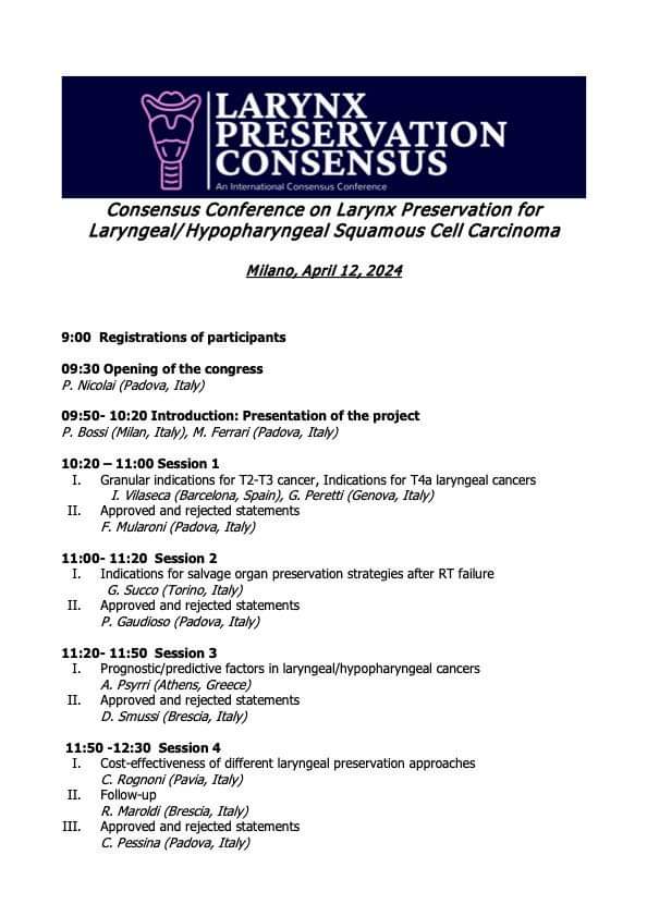 TestaColloBS's tweet photo. #SaveTheDate: April 12th, 2024 - Consensus Conference on Larynx Preservation in Laryngeal-Hypopharyngeal Cancer.

Don't miss this incredibly chance to meet opinion leaders in #HeadandNeckCancer coming from all over the world! 

📍 Registrations now open:
https://t.co/mAp8e1Dsz0 https://t.co/6XOxzNpaTI