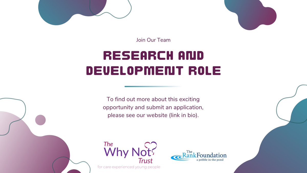 thewhynottrust's tweet photo. An exciting opportunity to join our team. Supported through The Rank Foundation Time to Shine Programme, this role will support the team to continually learn from practice and research.  To find out more and submit an application, please visit our website: https://t.co/aazXdvtyJL https://t.co/GGHIkh2xXv