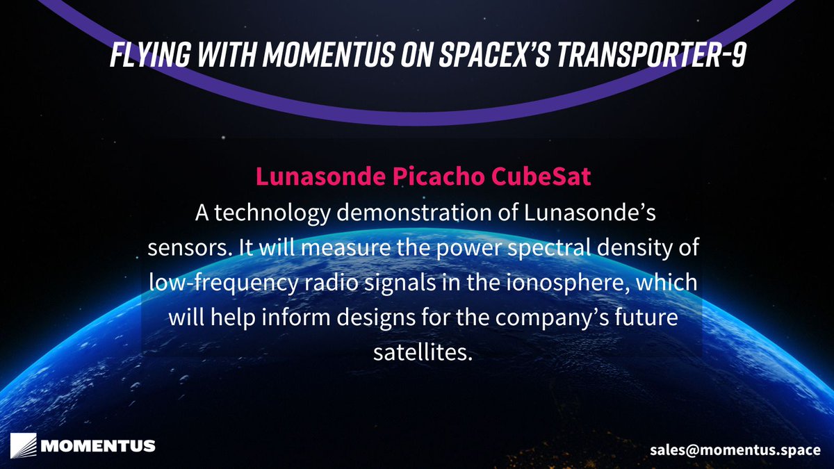 'We are excited to partner with Momentus on this mission...which will pave the way for @Lunasonde's groundbreaking insights into the Earth’s subsurface environment.” -Founder and CEO of Lunasonde Jeremiah Pate.