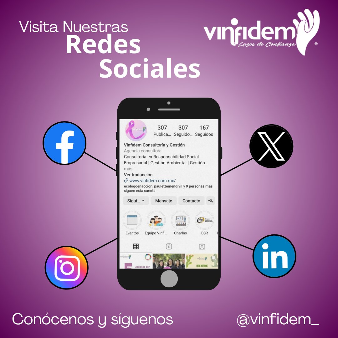 Visita nuestra página web vinfidem.com.mx y síguenos en todas nuestras redes sociales para conocer los servicios y temas de #ResponsabilidadSocial y #sostenibilidad

#vinfidem #ESR #Cemefi #consultorescemefi #lazosdeconfianza