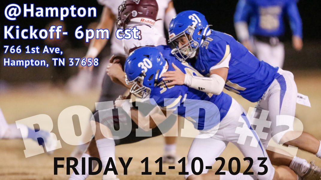 🚨 GAME DAY 🚨 

🆚 Hampton

📆 Friday, November 10th

⌚️6:00 pm CST

📍766 1st Ave, Hampton, TN 37658

🎟 $10 at the gate or $8 via GoFan gofan.co/event/1216471?…