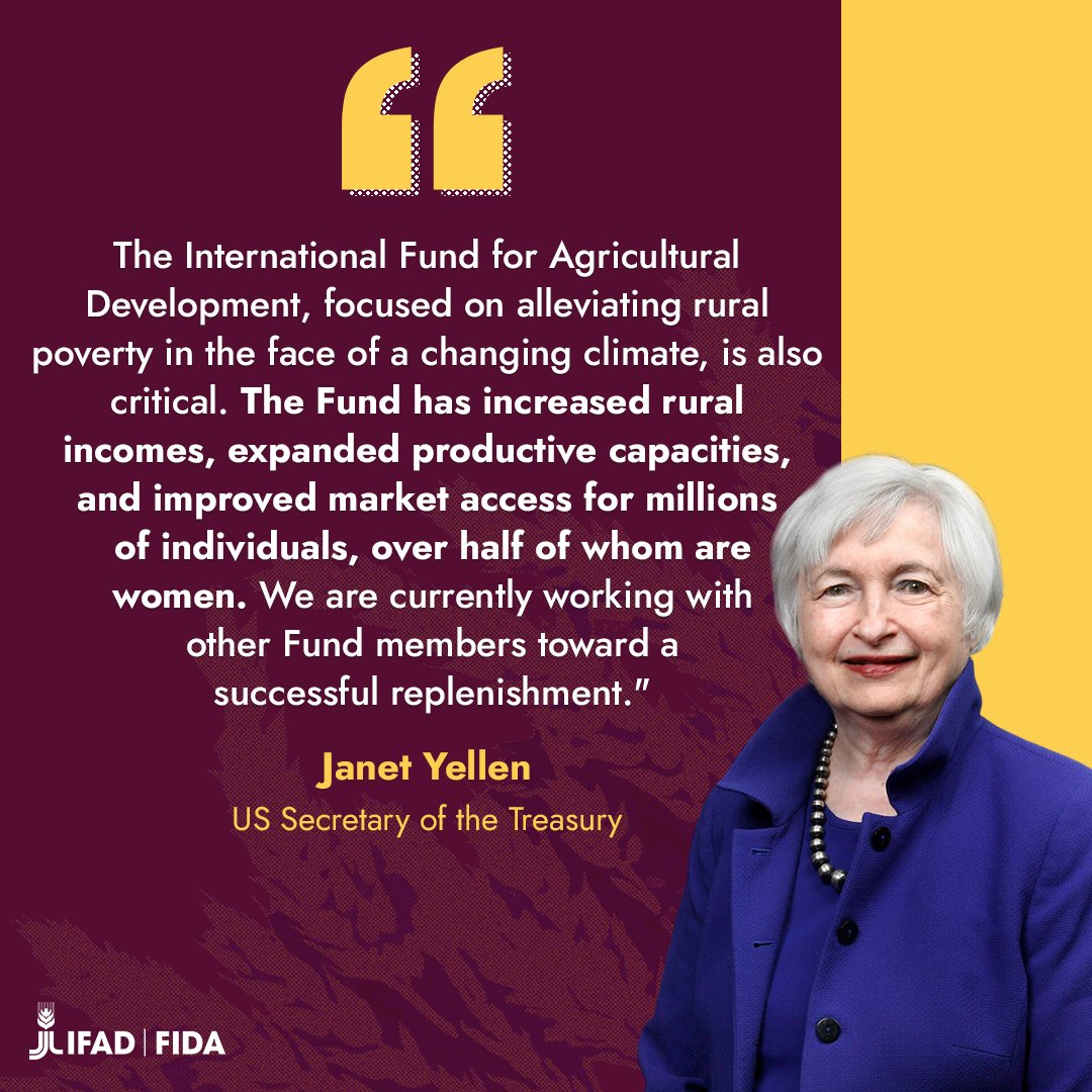 Thank you for being on the side of rural people, @‌SecYellen 🇺🇸

Your support is essential in turning our vision into reality: a world where rural communities flourish, free from poverty and hunger.

#InvestInRuralPeople