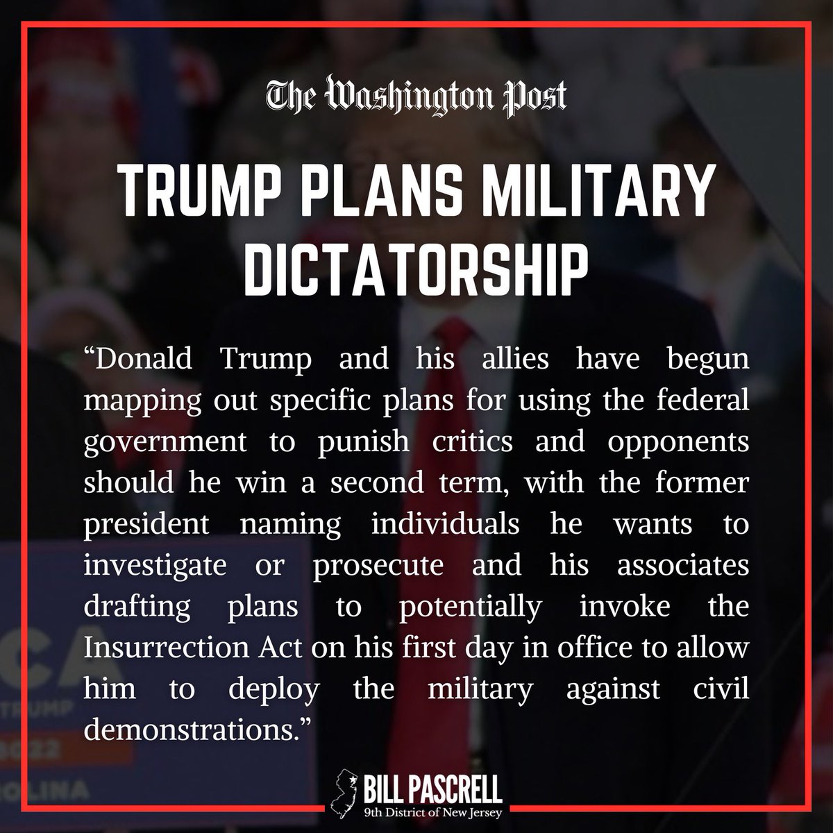 Yesterday donald trump openly admitted he is planning to impose a military dictatorship if he seizes power again. I am going to post this repeatedly so no one can say they haven’t been told.