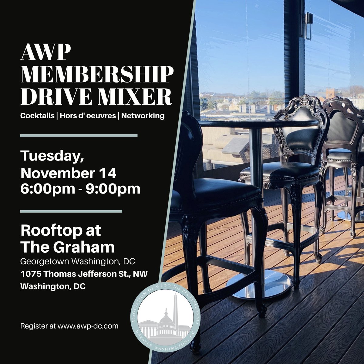 AWP_DC's tweet photo. AWP Membership Drive Mixer! It's not too late to register. Enjoy an evening of Cocktails, Hors d'oeuvres, Networking AND lots of awesome raffle items! ⁣⁣

Link in Bio and visit the link below
https://t.co/GAHiVMg9J8 https://t.co/FggXmAZLRv