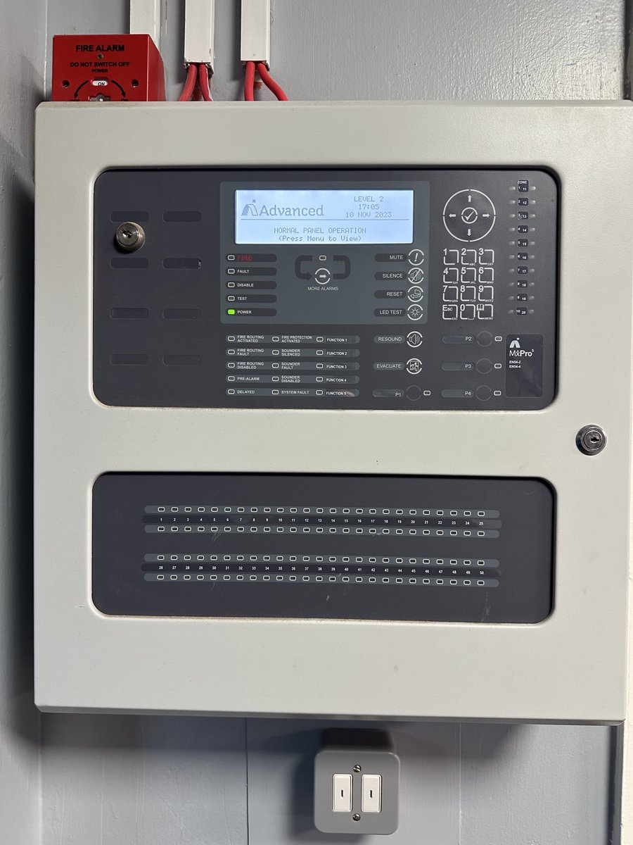 A fault free Fire Alarm panel at a Birmingham School ready for pupils to occupy their newly refurbished Food Technology area Monday morning