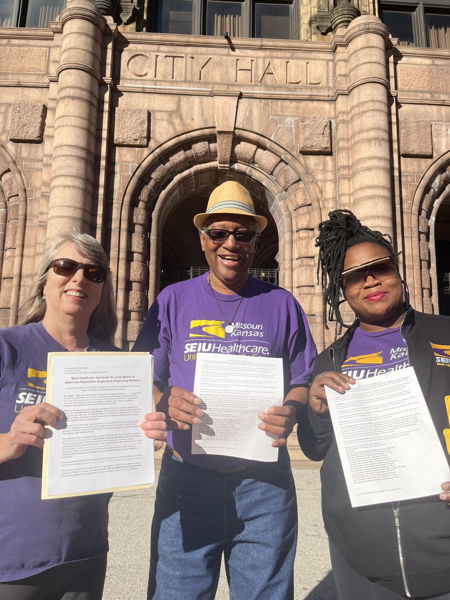 Thank you to @CaraSpencerSTL and the St. Louis Board of Alderman for introducing a resolution supporting the workers at Places for People who are organizing their union!