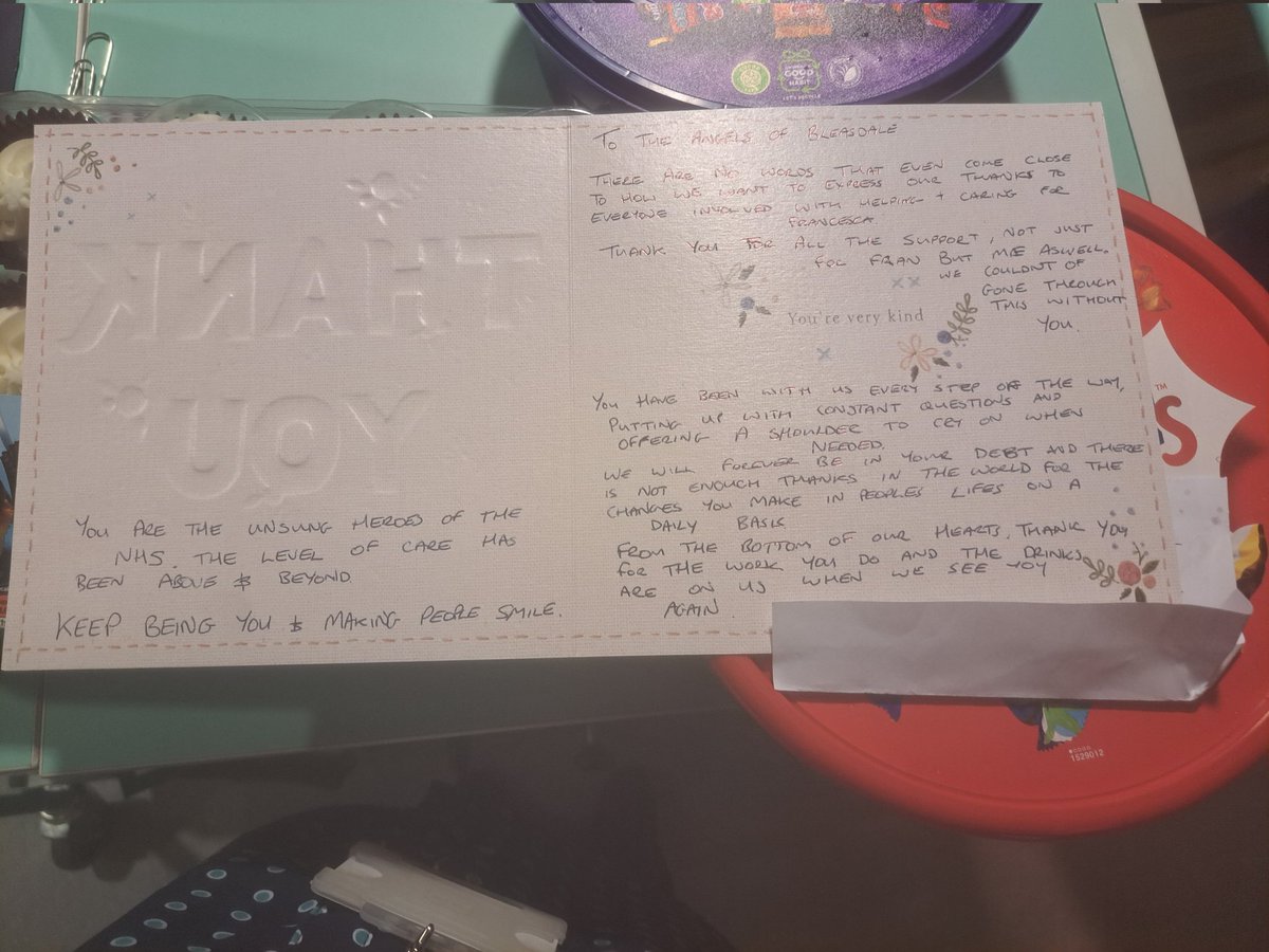 Lovely thank-you from pt and her relatives. Such a nice card with very touching words. A team to be proud of and 🥳🥳🥳