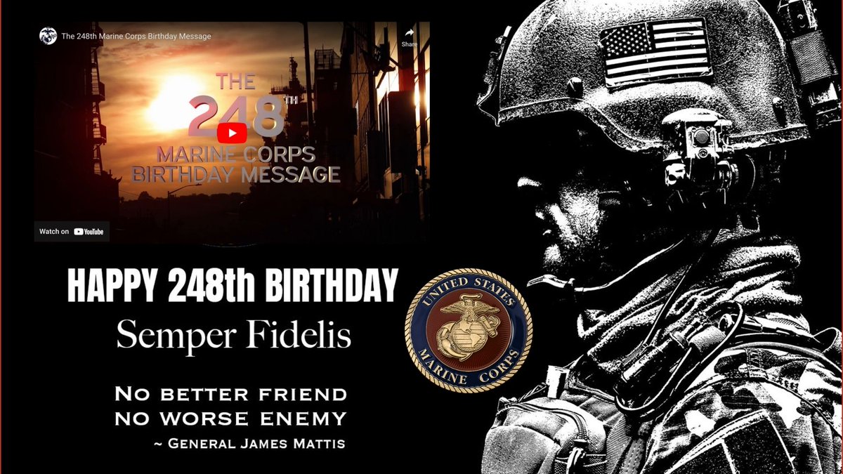 Celebrating 248 Years of Unwavering Strength and Honor! Join us in commemorating the rich legacy and indomitable spirit of the Marine Corps on its 248th birthday! 

U.S. Semper Fidelis - Always Faithful!  #MarineCorpsBirthday #SemperFi #248YearsStrong"