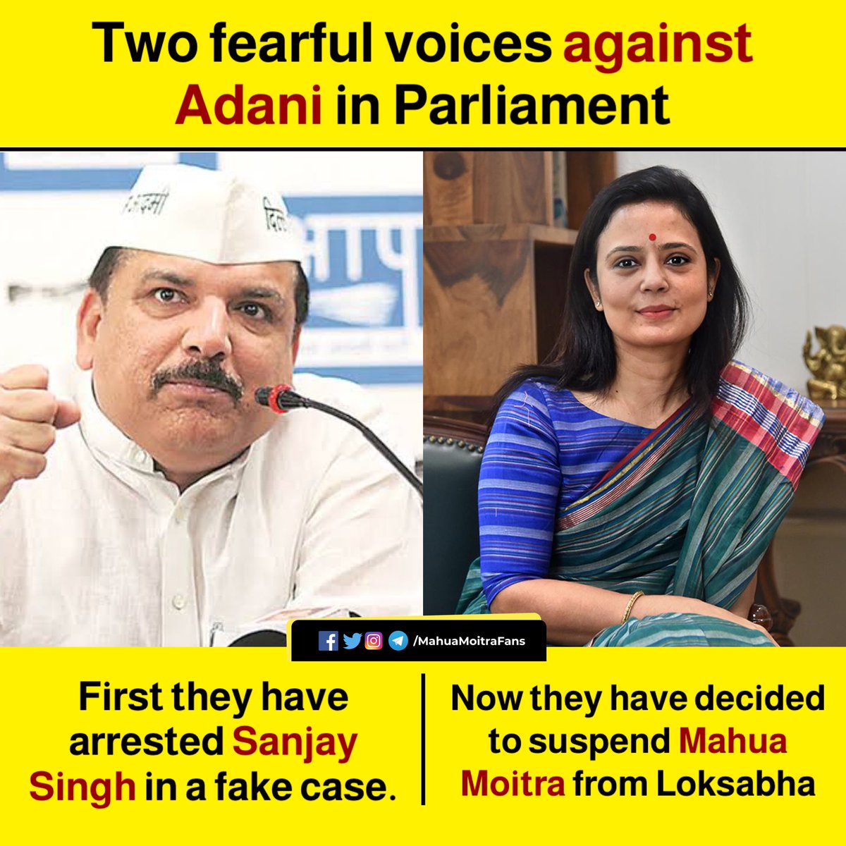 MahuaMoitraFans's tweet photo. All who were exposing the most powerful person are being punished by PM Modi. 

Lekin hum chup nahin rehne wale. 💪🏻 https://t.co/GY8mip6NH0