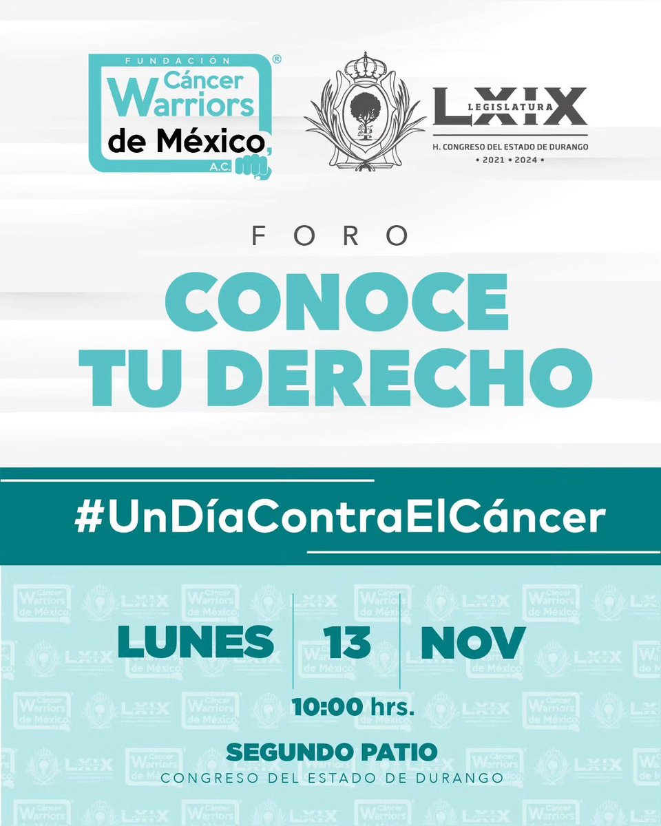 funsamex_org's tweet image. Nos vemos este lunes 13 de noviembre, a las 10:00 hrs., en el segundo patio del H. Congreso del Estado de #Durango, en nuestro foro #ConoceTuDerecho. Informaremos sobre el derecho que tienen las y los trabajadores del Estado para acudir un día a realizarse estudios preventivos
