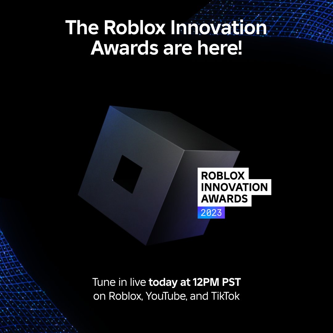 Each year, we celebrate the incredible achievements of our developer and creator community at the Roblox Innovation Awards. Watch it live today at 12PM PST. ➡️YouTube: rblx.co/awards-23-yt ➡️Roblox: rblx.co/awards-23-rblx