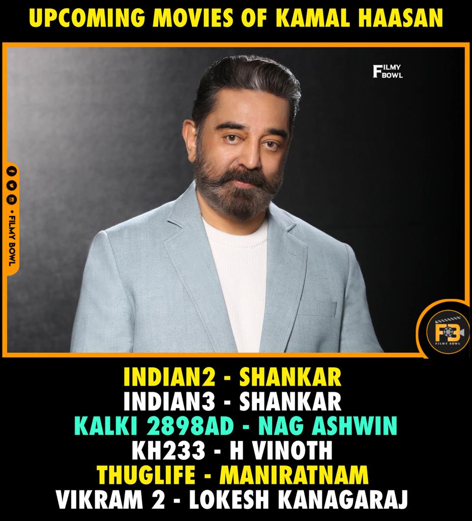 #KamalHaasan upcoming movies.

#Indian2
#Indian3
#Kalki2898AD
#KH233
#ThugLife
#Vikram2