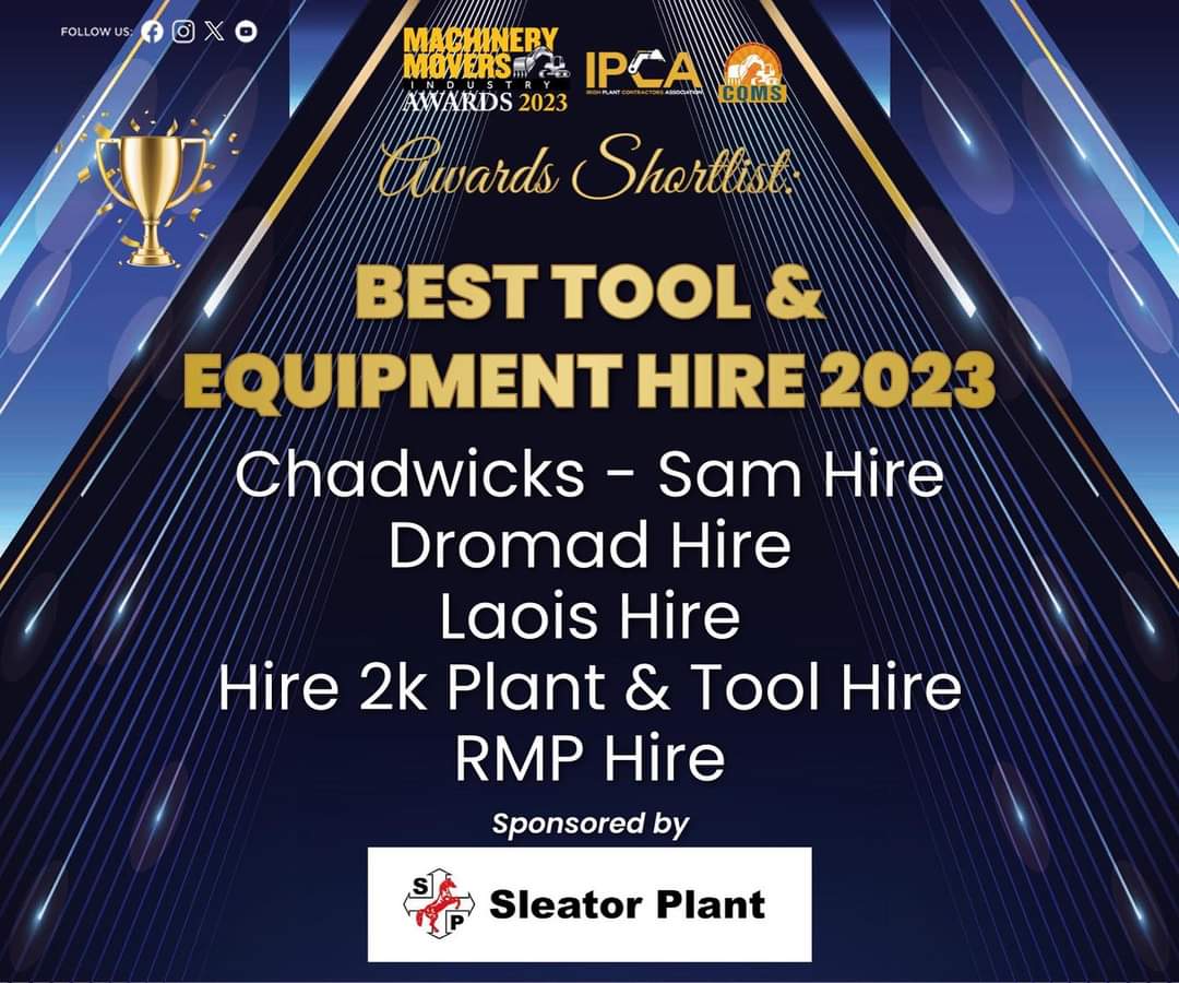 We are delighted to be shortlisted for Best Tool &amp; Equipment Hire Company in the Machinery Movers Industry Awards 2023 🏆
We are looking forward to a great night and wish everyone the very best of luck! ☘ <a href="/MM_Ireland_Mag/">Machinery Movers Mag</a>