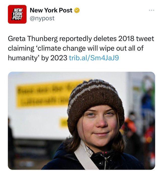 dom_lucre's tweet image. 🔥🚨DEVELOPING: it appears Greta Thunberg is having regrets over her 2015 prediction that climate change would wipe out all of humanity by 2023.