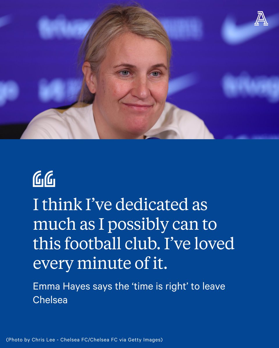 Emma Hayes says “the time is right” for her to leave Chelsea after it was confirmed on Saturday she would be departing the club at the end of the season following 12 years in charge.

📝 <a href="/charlotteharpur/">Charlotte Harpur</a> and <a href="/alirampling/">Ali Rampling</a> 

➡️ theathletic.com/5051874/?sourc…