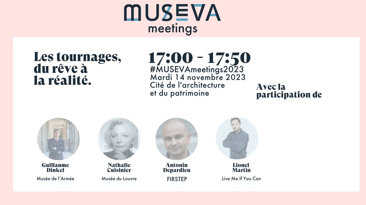 [MASTERCLASSE - DÉBAT4⃣]

Les tournages, du rêve à la réalité.

Où et quand ? Lors de #MUSEVAmeetings2023 le 14/11/23 à 17:00 à la <a href="/Citedelarchi/">Cité de l'archi</a>.

🎟️ Accréditez-vous en tant que professionnel organisateur d’événements ➡bit.ly/MUSEVAMEETINGS…