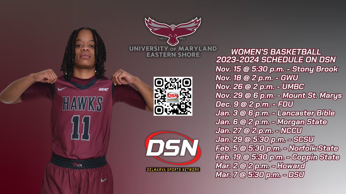 DSN is the exclusive home for the UMES Men's and Women's Basketball 🏀👉@ESHawksHoops @ESHawksWBB  DSN will bring you every @UMESHawkSports home basketball game ‼ #MEAC #MEACBasketball WATCH: 📲 qrco.de/dsnapp 🖥 delmarvasportsnetwork.com/watch_live/