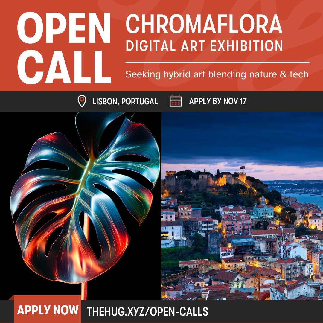 HUG 🤗 | Get Your Free .ART Domain (@thehugxyz) on Twitter photo OPEN CALL
🌱⚡️🌱⚡️🌱⚡
Chromaflora:
A Hybrid Art Exhibition Blending Nature & Technology
HUG has partnered with <a href="/artsiesco/">Artsies Collective |</a> and <a href="/CollectiveMuti/">muti.collective</a> to invite 50 artists to participate in an upcoming exhibition on nature, tech, & sustainability for display in Lisbon, Portugal this OPEN CALL
🌱⚡️🌱⚡️🌱⚡
Chromaflora:
A Hybrid Art Exhibition Blending Nature & Technology
HUG has partnered with <a href="/artsiesco/">Artsies Collective |</a> and <a href="/CollectiveMuti/">muti.collective</a> to invite 50 artists to participate in an upcoming exhibition on nature, tech, & sustainability for display in Lisbon, Portugal this